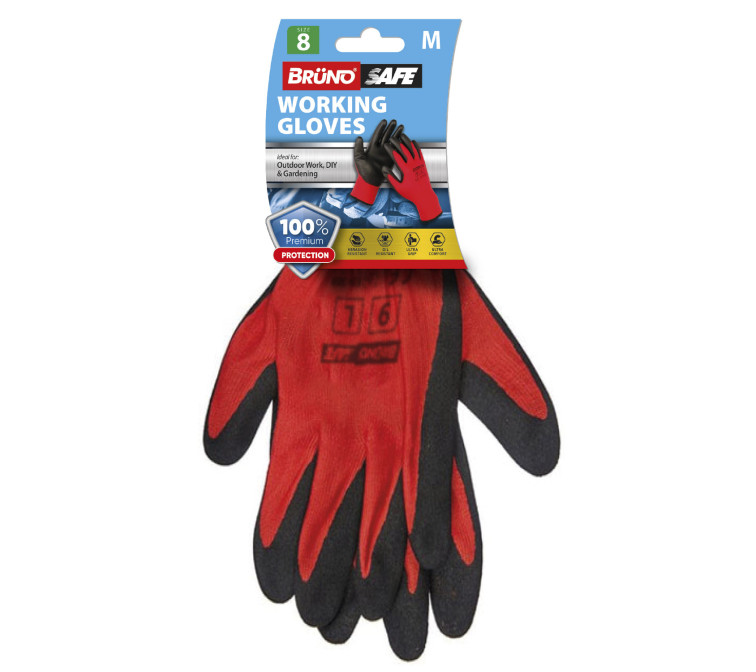 Brund Safe PU Work Gloves (Red Nitrile, Size 8)