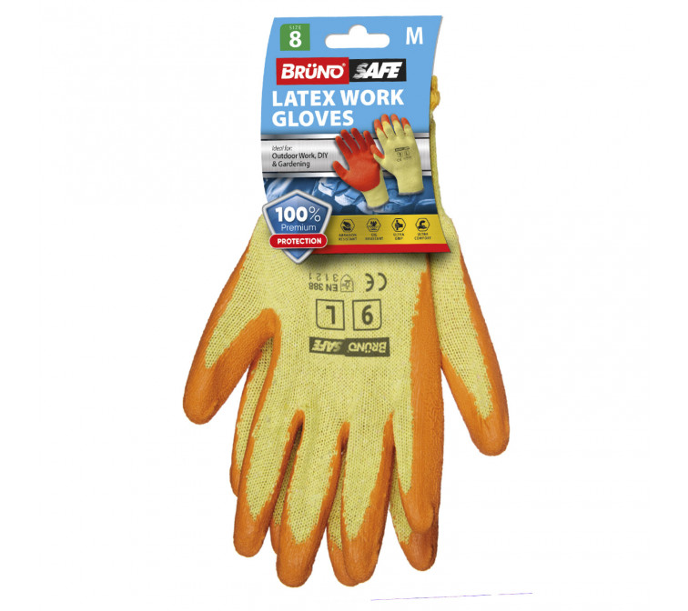 Brund Safe PU Work Gloves (Orange Latex, Size 9)
